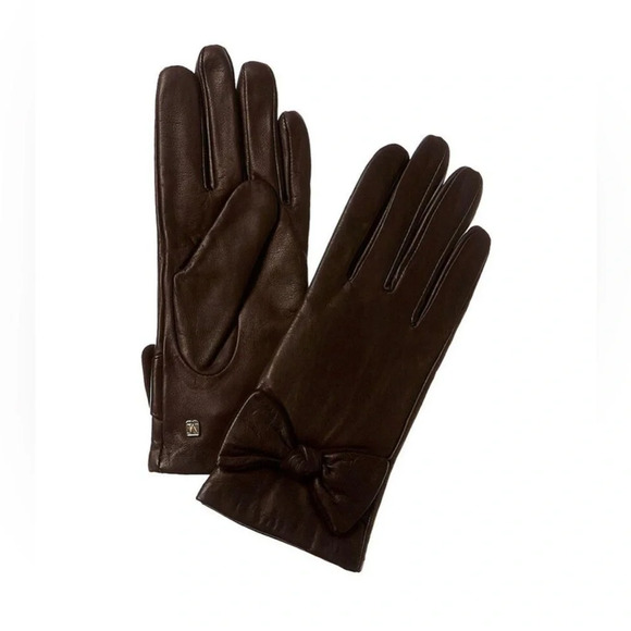 BRUNO MAGLI Bow-Top, Cashmere-Lined Leather Gloves size Small - Picture 2 of 5